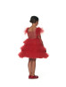 Gems Beaded Red Lace Tulle Tiered Flower Girl Dress